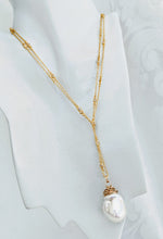 Load image into Gallery viewer, Gold vermeil cubic zirconia chain with wrapped Baroque Pendant
