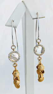 Sterling and gold, Mother of Pearl, drop earrings
