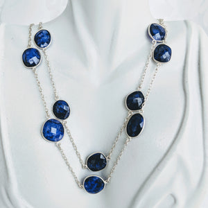 Sterling silver and Blue Sapphire gem chain necklace