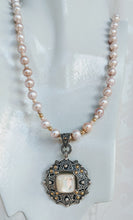 Load image into Gallery viewer, Pale pink pearl necklace with MOP pendant
