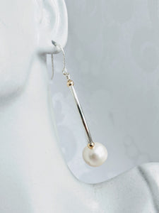 Sterling tube pearl earrings