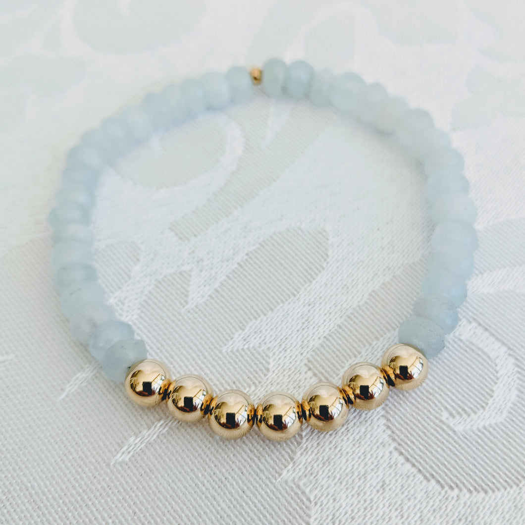 Aquamarine and 14k gold fill beads bracelet