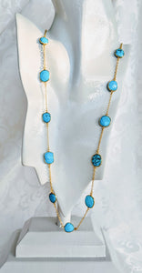 Gold and Turquoise gem chain necklace