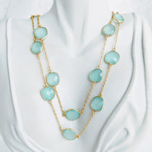 Load image into Gallery viewer, Gold and Sea Green Chalcedony gem chain necklace
