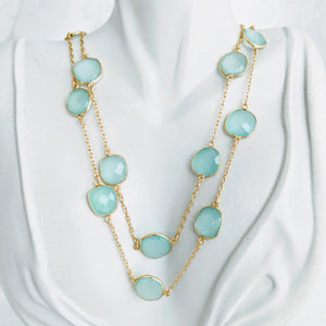 Gold and Sea Green Chalcedony gem chain necklace