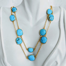 Load image into Gallery viewer, Gold and Turquoise gem chain necklace
