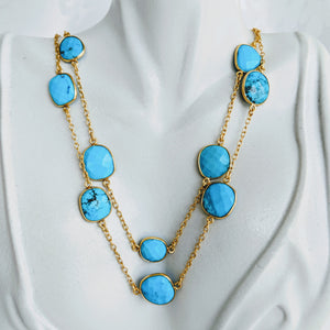 Gold and Turquoise gem chain necklace