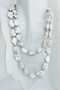 Long graduated Keshi pearl necklace
