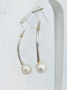Sterling tube pearl earrings