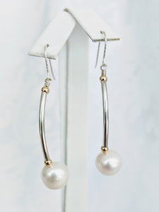 Sterling tube pearl earrings
