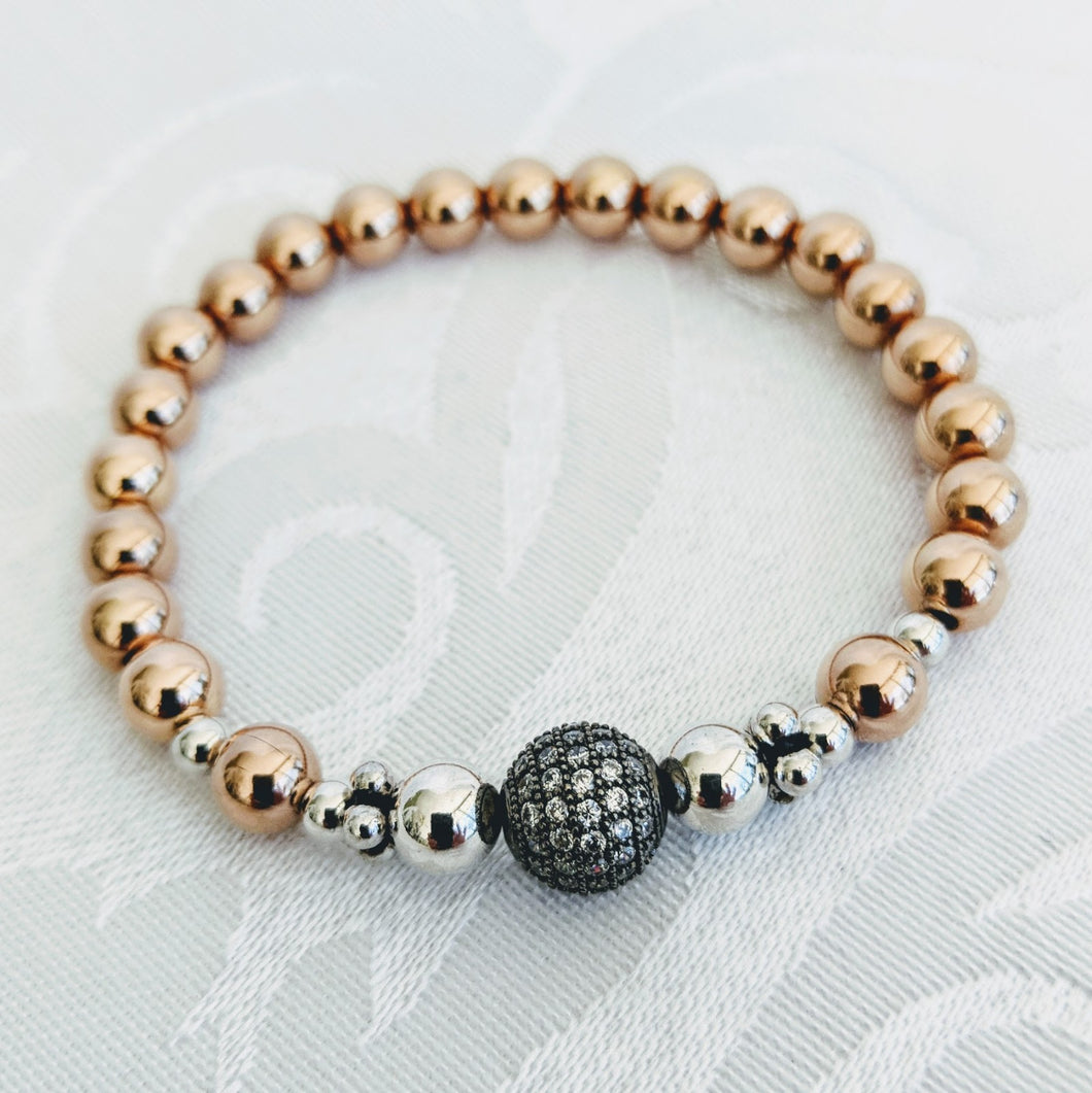 Sterling and 14k rose gf with cubic zirconia accent