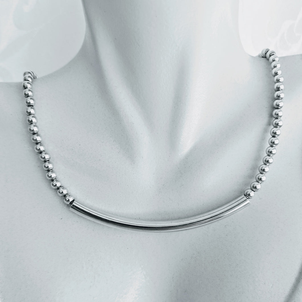 Sterling silver ball necklace with SS tube bar (also available in 14k gf)