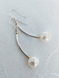 Sterling tube pearl earrings