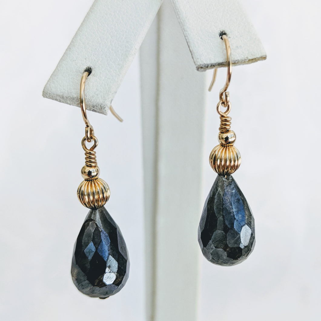 Faceted Labradorite and gold earrings