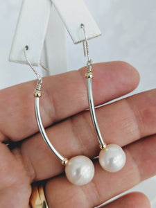 Sterling tube pearl earrings