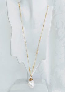 Gold vermeil cubic zirconia chain with wrapped Baroque Pendant