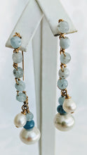 Load image into Gallery viewer, Aquamarine and pearl wired earrings
