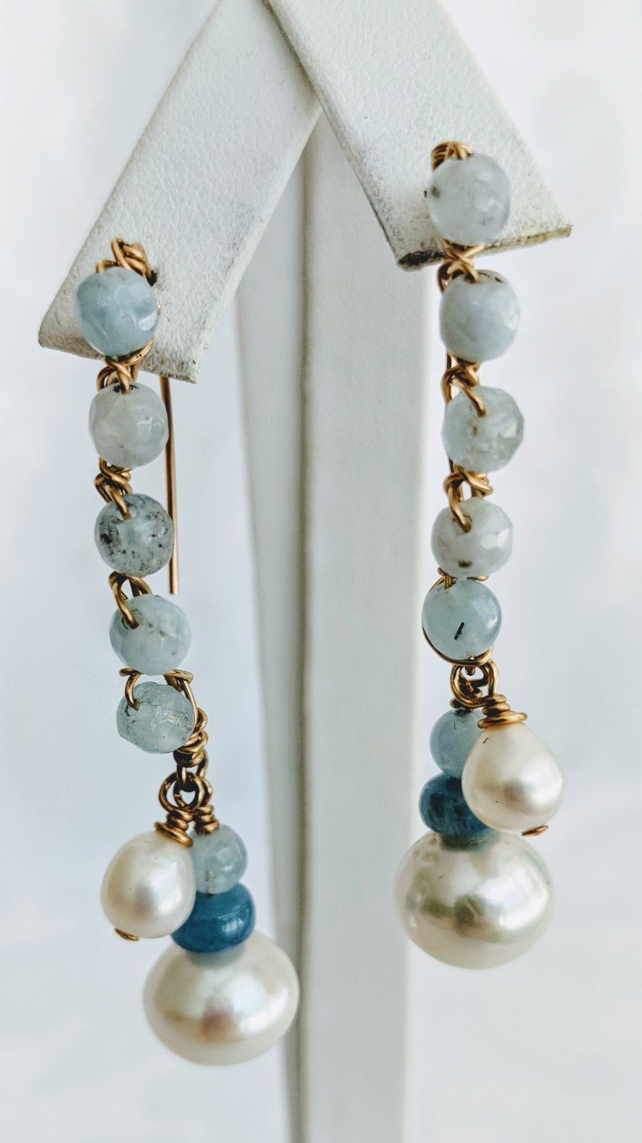 Aquamarine and pearl wired earrings