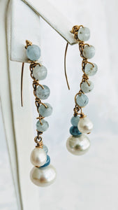 Aquamarine and pearl wired earrings
