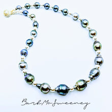 Load image into Gallery viewer, Tahitian pearl necklace with satin sterling silver accents
