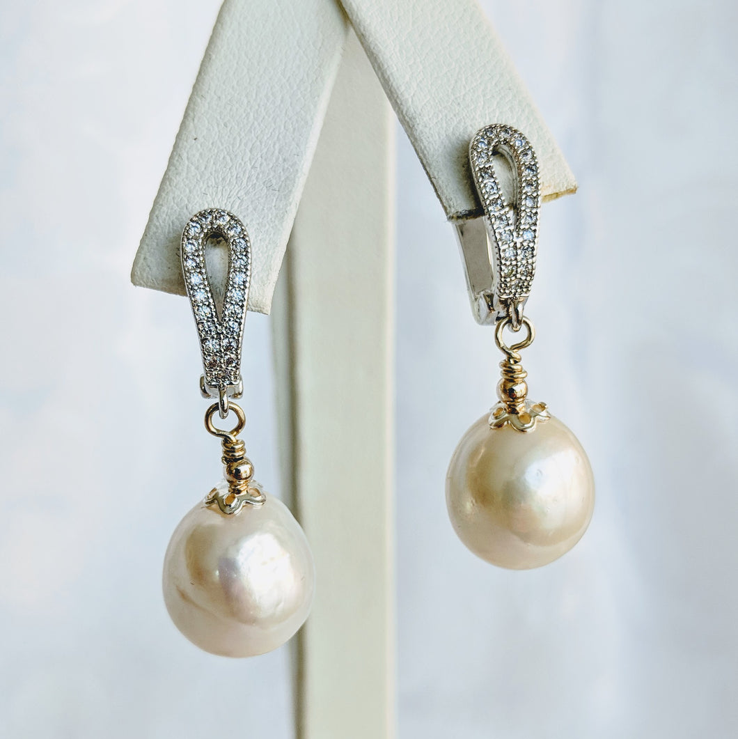 Baroque freshwater pearl earrings with silver/cubic zirconia post
