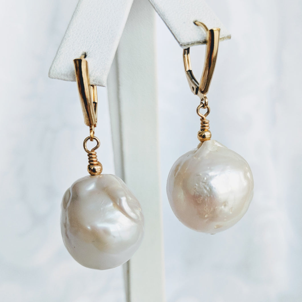 Baroque freshwater pearl earrings with gold