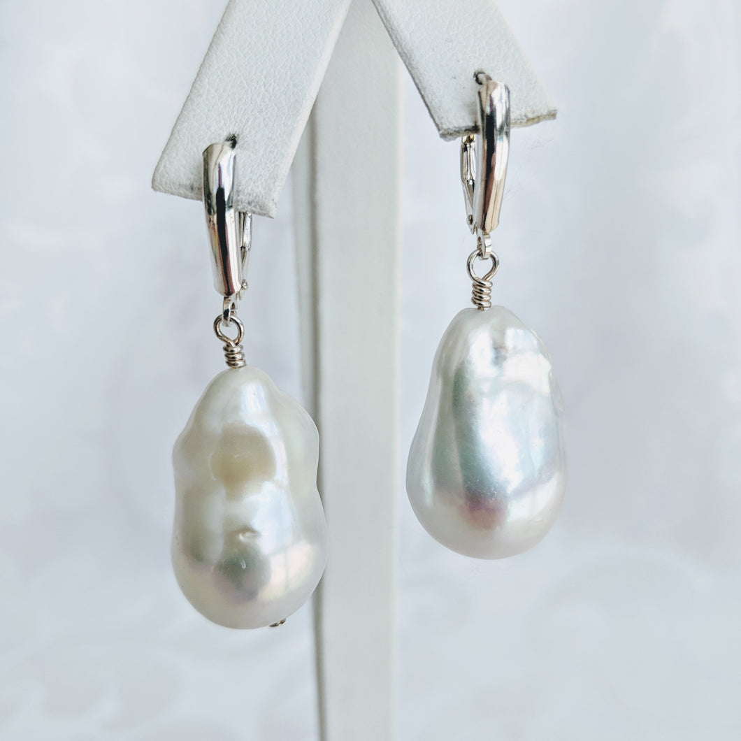 Baroque freshwater pearl earrings with silver leverback earrings