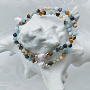 Petite Amazonite and Baby Baroque pearl bracelet