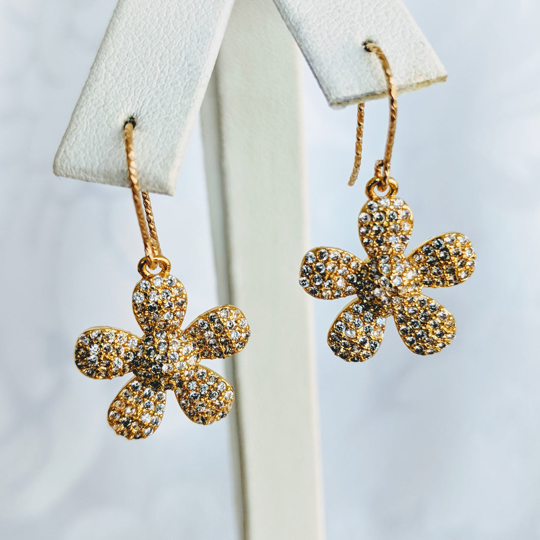 Gold plate flower cubic zirconia earrings