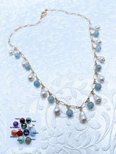 Load image into Gallery viewer, Delicate gold chain with petite baroque pearls &amp; aquamarine shown (see all gem options).

