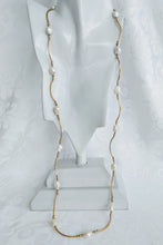 Load image into Gallery viewer, Long Keshi pearl and 14k gf tube necklace
