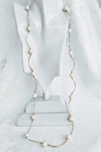 Load image into Gallery viewer, Long pearl and Sterling silver tube necklace
