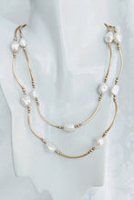 Load image into Gallery viewer, Long Keshi pearl and 14k gf tube necklace
