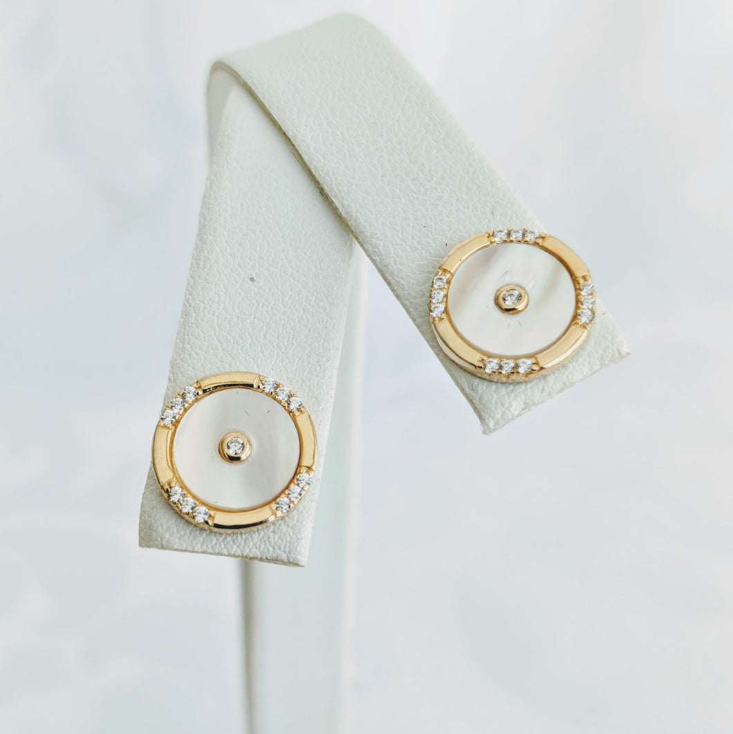 Gold vermeil, Mother of Pearl earrings w/cubic zirconia post (10mm)