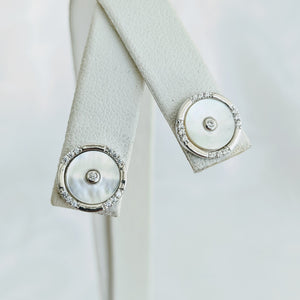 Silver Mother of Pearl w/cubic zirconia stud earrings