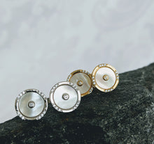 Load image into Gallery viewer, Silver Mother of Pearl w/cubic zirconia stud earrings
