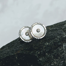 Load image into Gallery viewer, Silver Mother of Pearl w/cubic zirconia stud earrings
