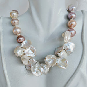 Natural tri-colored pink tone pearl necklace